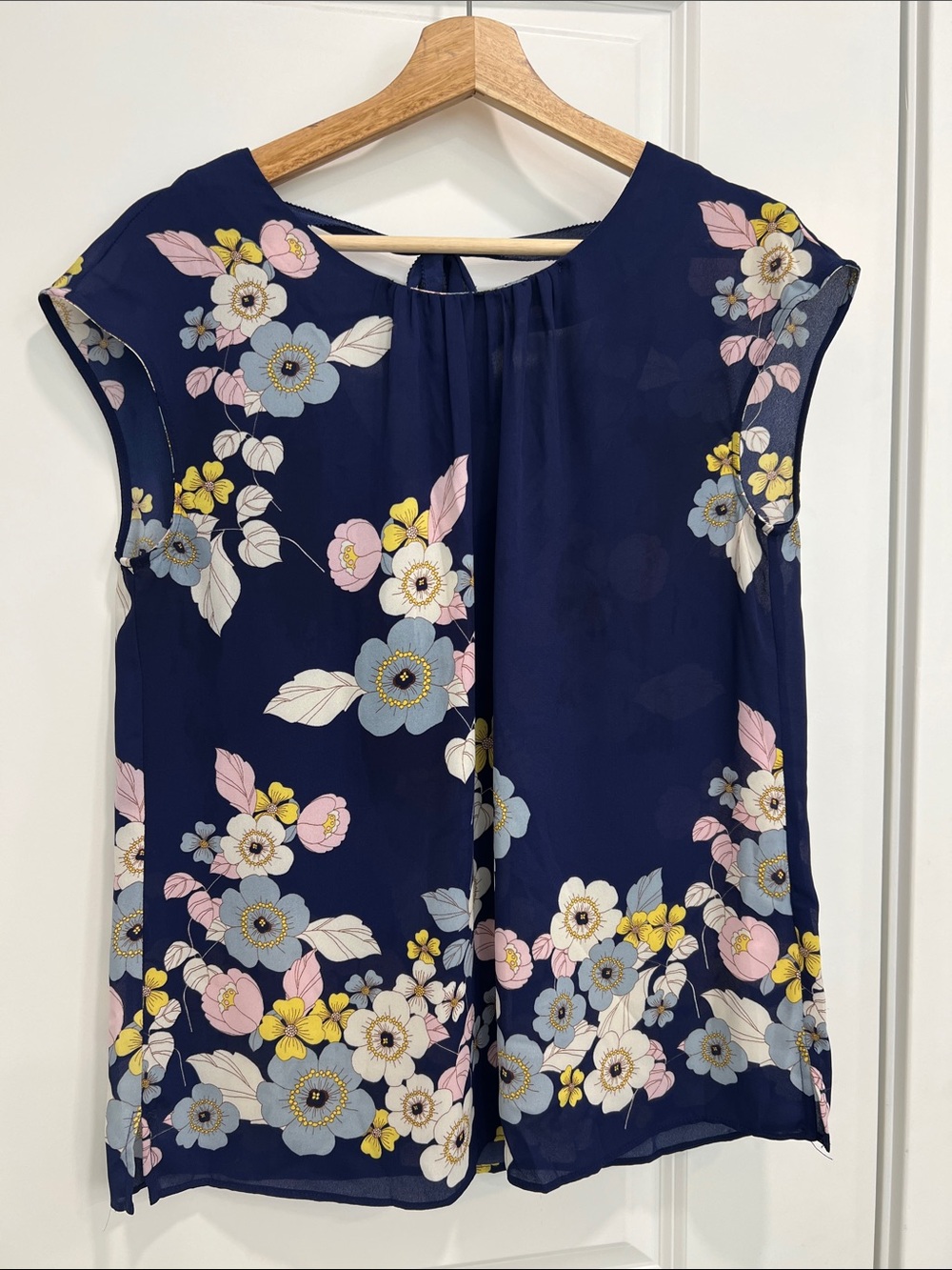 Rose & Olive Navy Floral Cap-Sleeve Blouse